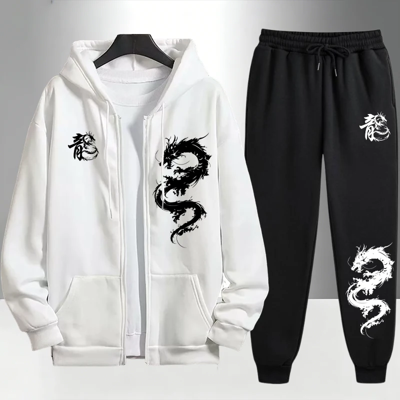 Mens Fashion Urban - Conjunto Deportivo con Estampado de Dragón