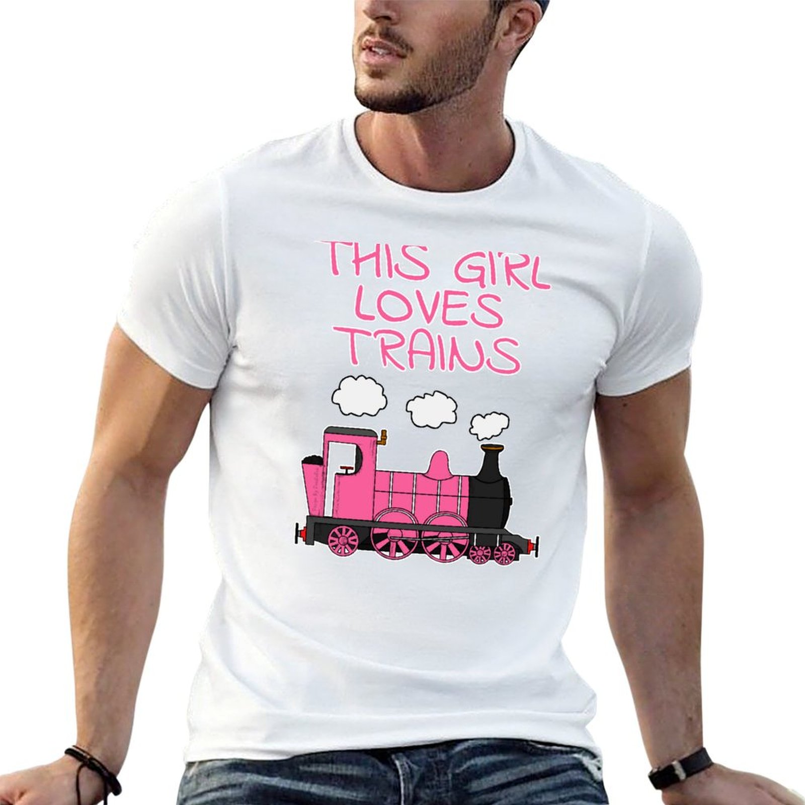 Men'S Fashion Pink Shirt - Esta chica ama los trenes, camiseta