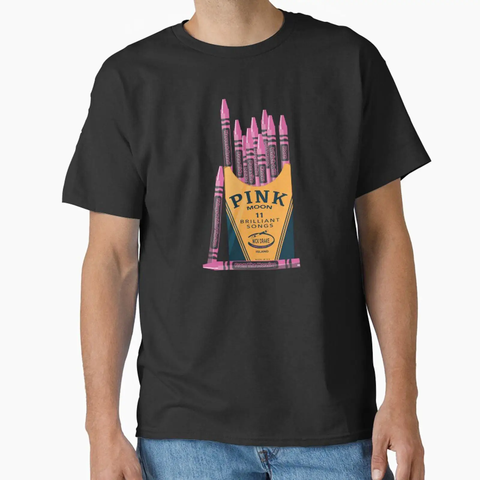 Men'S Fashion Pink Shirt - Camiseta clásica Nick Drake Pink Moon